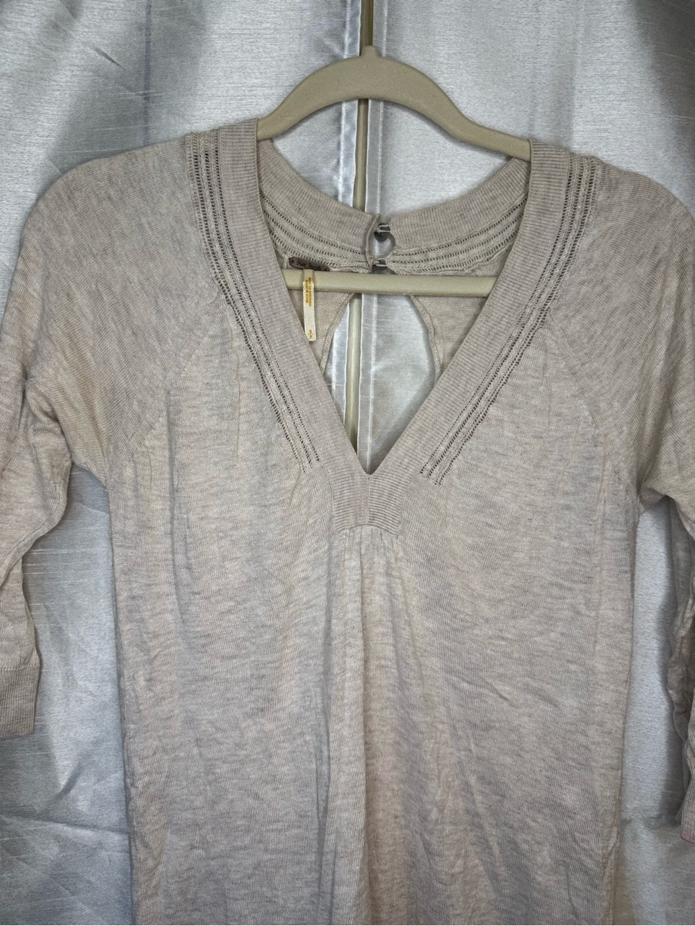 Free People Neutral Beige Open-Knit V-Neck Sweater - Picture 10 of 13